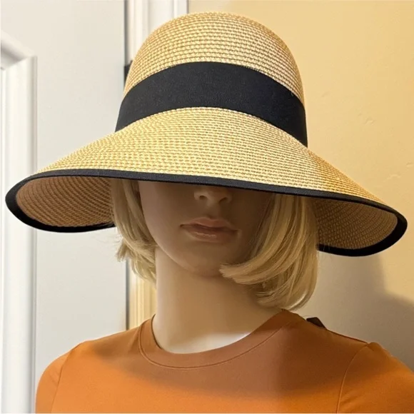 Tory Burch✨ Tan and black Sun Hat one size UPF 50+ - Picture 9 of 15